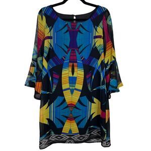Sheer Multicolor Flutter Sleeve Dress Women’s Large Made in USA